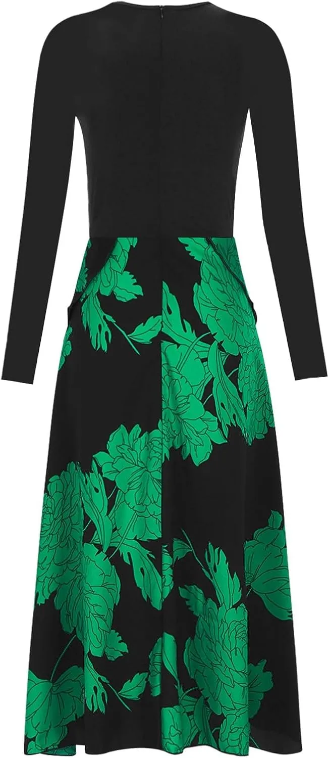 Womens Fall Fashion 2025 Floral Maxi Dress Casual Crewneck Long Sleeve Ruffle Flowy Cocktail Wedding Guest Dresses