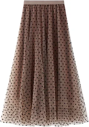 Womens Floral Print Midi Tulle Skirts High Waist Layered A-Line Mesh Chiffon Tutu Long Skirt Girls Fairy Tiered Skirt