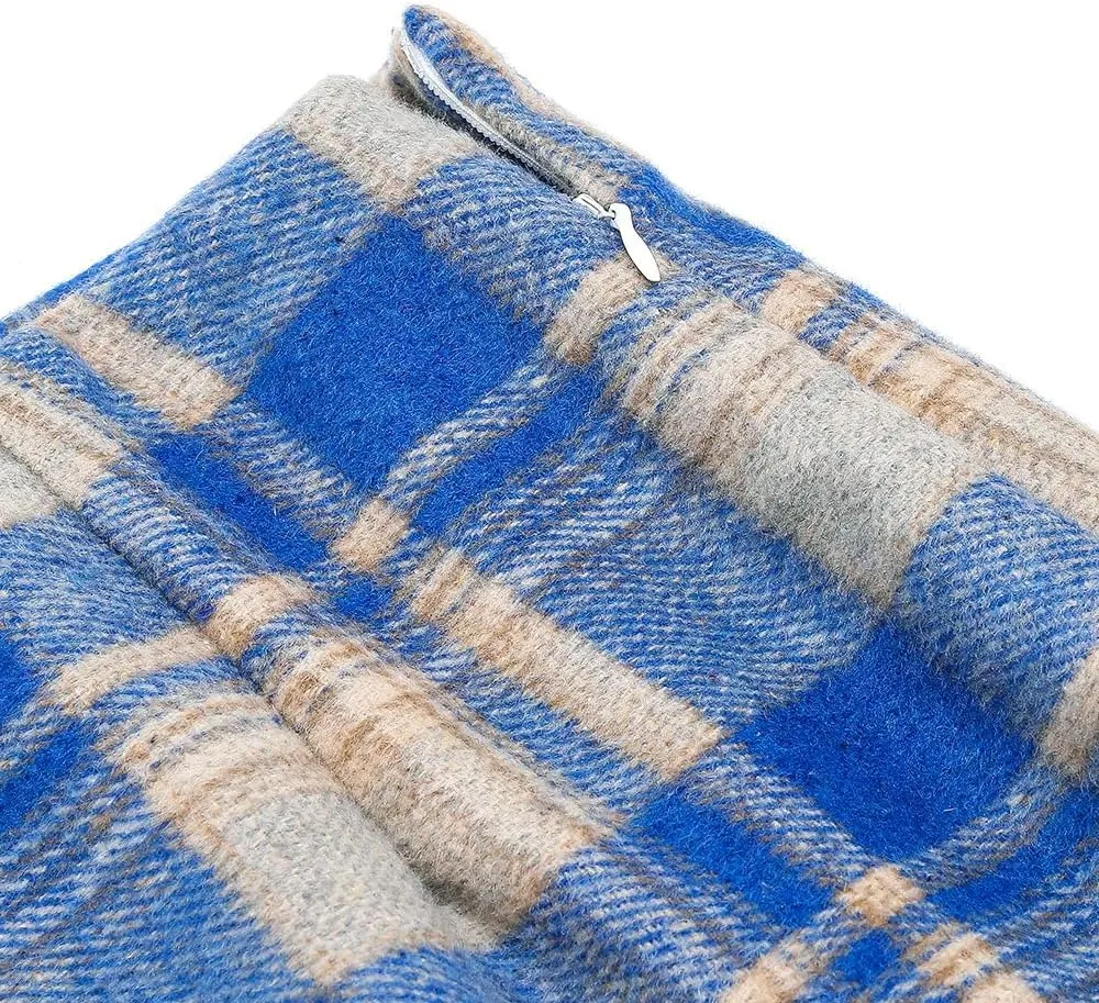 Womens High Waist Plaid Skirt Bodycon Pencil Wool Mini Skirts Fall Winter Short Skirt