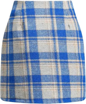 Womens High Waist Plaid Skirt Bodycon Pencil Wool Mini Skirts Fall Winter Short Skirt