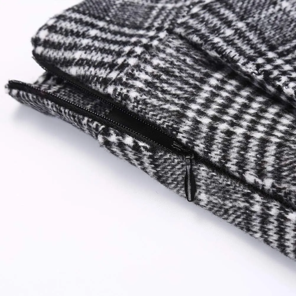 Womens Long Wool Plaid Skirts Aline High Waisted Warm Winter Skirts