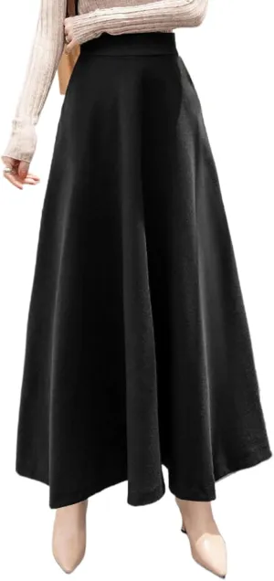 Women's Woolen High Waist Solid Pencil Skirt,A-line Long Skirt for Autumn and Winter