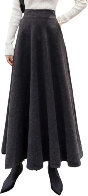 Women's Woolen High Waist Solid Pencil Skirt,A-line Long Skirt for Autumn and Winter