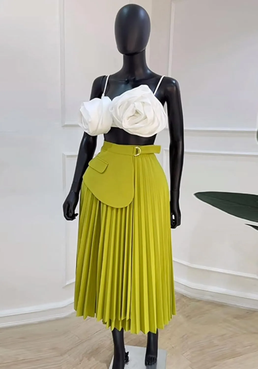 YOOTIKO Women Pleated Skirt High Waisted Midi Skirt Casual Work Flowy A Line Skirts with Buckle